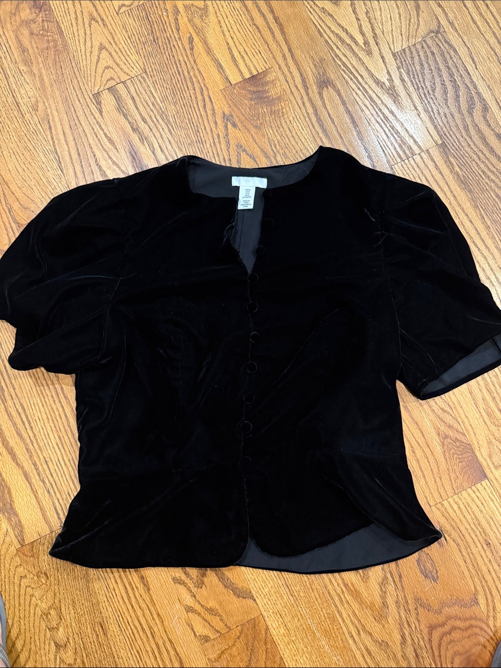 H&M Black Velvet Button-Up Short Sleeve Top